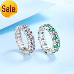 Anillos de racimo Winwos Princess Square Mosanite D Color S925 Plata 18K Oro blanco Esmeralda Anillo de diamante completo Adecuado para novias femeninas