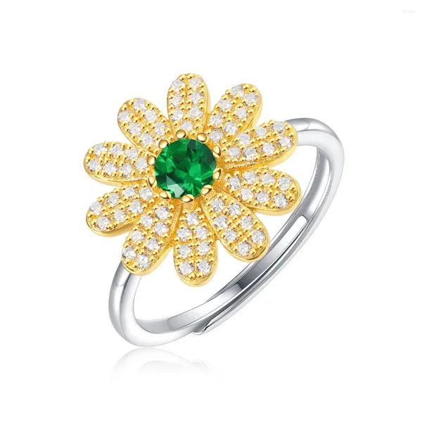 Bagues de grappe WINWOS véritable bague émeraude florale Mossamite 18k plaqué or blanc diamant promesses fête anniversaire cadeau bijoux