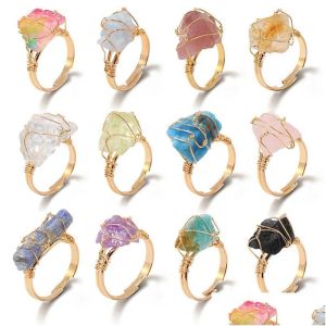 Cluster Ringen Wire Wrap Healing Natuursteen Druzy Crystal Gold Verstelbare Amethist Lapis Pink Quartz Vrouwen Ring Party