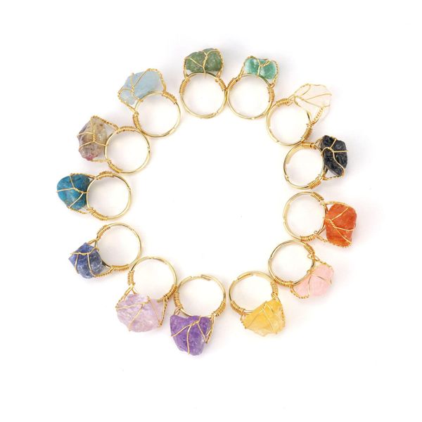 Bagues de cluster Fil Wrap Pierre Naturelle Irregar Lapis Lazi Améthyste Oeil de Tigre Opale Rose Cristal Bague Réglable Pour Femmes Jewe Dhgarden DHF2S