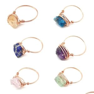 Cluster Anneaux Fil Wrap Pierre Naturelle Lapis Lazi Améthystes Fluorite Rose Cristal Anneau Pour Les Femmes Bijoux Drop Delivery Dhgarden Dhm6R