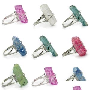 Bagues de cluster Fil Wrap Pierre Plaqué Anneaux Druzy Guérison Cristal Quartz Point Chakra Pierres Charmes Bague D'ouverture Pour Femmes Hommes Drop D Dhgqc