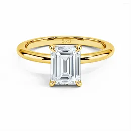 Bagues de cluster avec certificat Moissanite Bague Emerald Cut 3ct 7 9mm Pierre Argent 925 Pass Diamond Test Bijoux pour femmes Cadeau de mariage