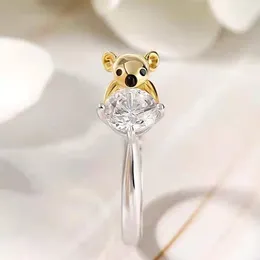 Bagues de cluster Femme Coréenne Mode Gothique Mignon Koala Ours Zircon Niche Haute Qualité Deux Couleurs Bouche Ouverte Bijoux En Or Bague De Fiançailles