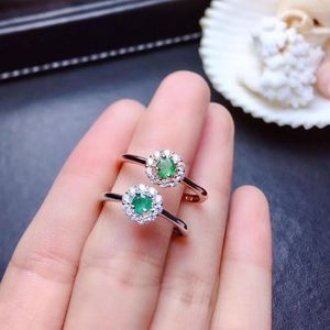 Clusterringen vrouw zilveren ring natuurlijk groen smaragd edelsteen 925 sterling rond bloemenmeisje verjaardag cadeau goed kleurcentrum