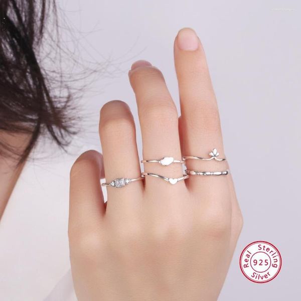 Cluster anneaux d'origine féminine 925 Ring à doigt argent sterling beaux bijoux géométrique mignon coeur étoile bow wing forme de style coréen