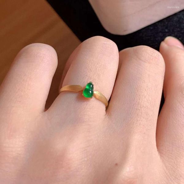 Cluster Anneaux Women's Ring 18K Gold Natural Gourd Gourd Jade Emerald Femme Engagement Luxury Wedding Bijoux avec certificat