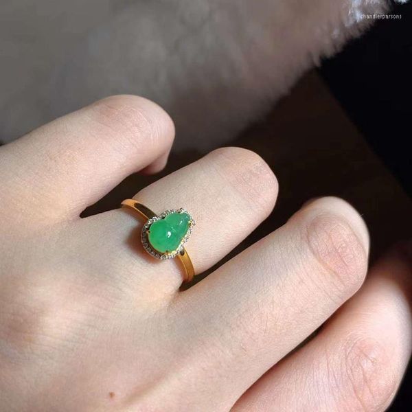 Anillos de racimo anillo de mujer 18k oro natural jade jade piedra de lujo calabaza de calabaza con certificado