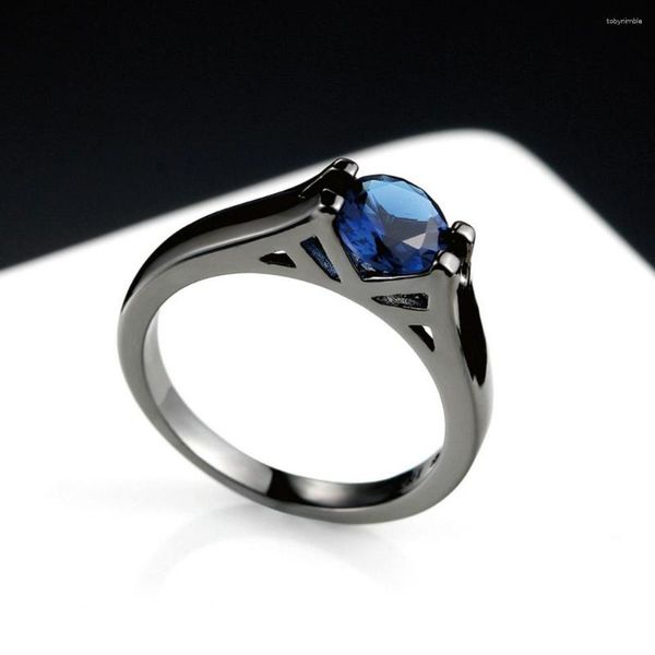 Bagues en grappe Bague pour femme Bague pour homme Simple Hip Hop Zircon Coupe ronde Zircon cubique bleu Or noir Cocktail Party Bijoux de mode