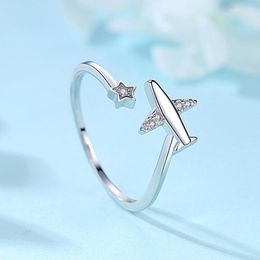 Anillos de racimo, anillo ajustable con apertura de avión pequeño de estrella de Color plateado para mujer, regalo de joyería fresca J01175