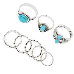 Cluster Ringen Vrouwen 8st Turquoise Knuckle Ring Set Meisjes Boheemse Retro Stapelbare Vinger Gezamenlijke Sieraden Accessoire Voor Meisje