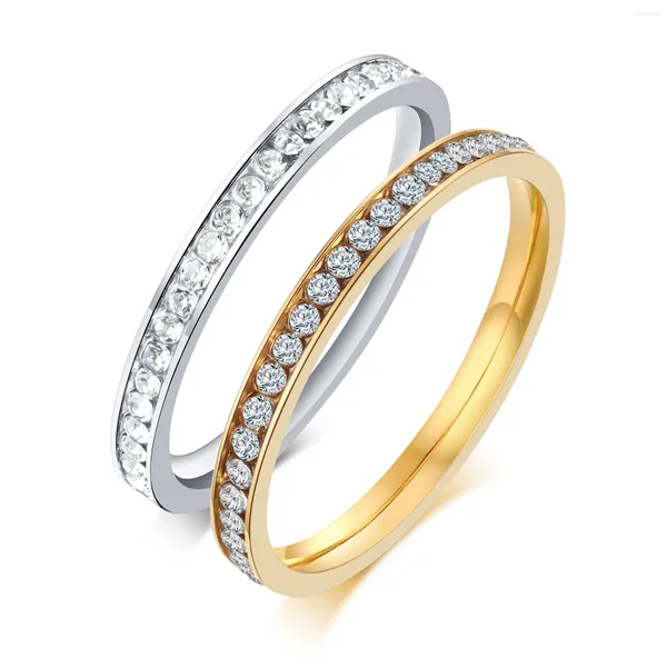 Anillos de clúster Mujeres Bling Cz Stones Banda de boda Fina de 2 mm Acero inoxidable Shinny Femenina Dama Joyería de regalo de los Estados Unidos Tamaño