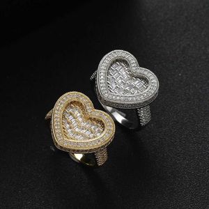 Cluster Ringen Vrouwen Bling Ringen Messing Pave Instelling Hartvorm Mannen Ring Party Gift R062 L240315