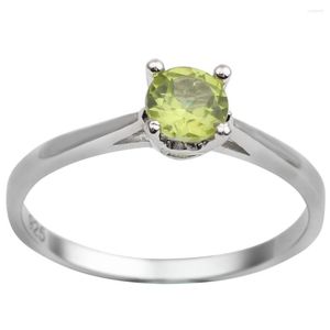 Anillos de racimo Mujeres Anillo de peridoto verde Plata 925 Banda 5.0 mm Joyería de piedras preciosas redondas Agosto Piedra de nacimiento Solitaria R680GPN