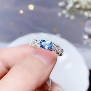 Anillos de racimo Anillo de mujer Moda Cielo claro Topacio azul Piedra preciosa Plata de ley 925 Chica real natural Fecha de cumpleaños Regalo