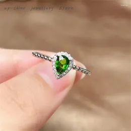 Bagues de cluster pour femmes 925 argent finement incrusté bague diopside naturelle design simple et élégant un cadeau pour les filles