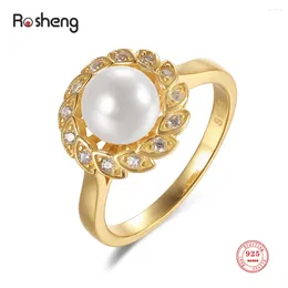 Anillos de racimo Mujer 925 Plata Zircon Flor Twist Big Pearl Finger Joyería fina Compromiso de lujo Regalos de boda