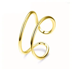 Clusterringen Damesmode Minimalistisch Eenvoudig Stijlvol Ring Twee rijen Koper Glanzend Open Band Vrouwelijke Trendy Accessoires Geometrisch