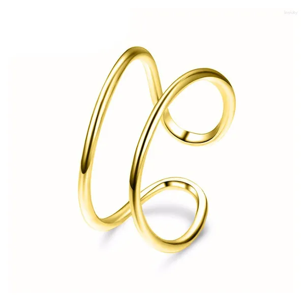 Bagues de cluster Mode féminine Minimaliste Simple Bague élégante Deux rangées de cuivre Brillant Bande ouverte Femelle Accessoires à la mode Géométrique