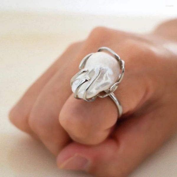 Cluster Anneaux Femme GRANDE RING PERL NATUREL NATUREL BAROQUE RETRO RETRO EXAGNIRATEUR OUVERTISSE CADEAU DE MASE A réglable