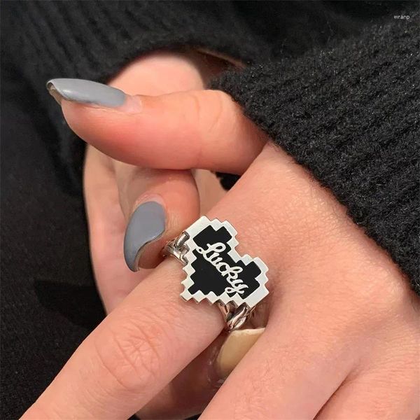 Anillos de racimo Anillo en forma de corazón ferroso retro para mujer Hip Hop Mosaico Amor abierto