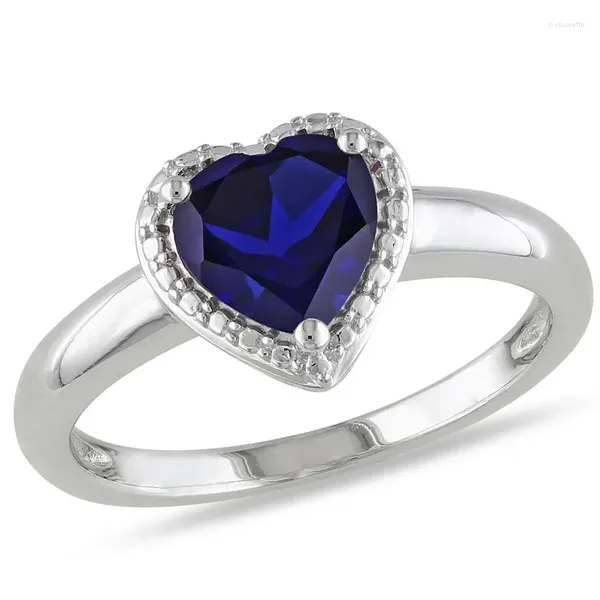 Cluster anneaux de couleur argentée pour femmes cristal zircon anneau bleu gemm simple coeur fianson mariage