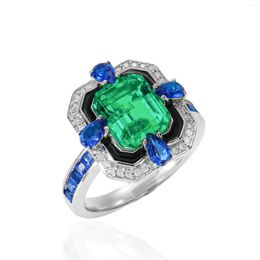 Cluster Ringen Vrouwen S925 Zilveren Smaragd Lab Grown Gems Luxe Vierkante Ring Avondfeest Sieraden Bruiloft