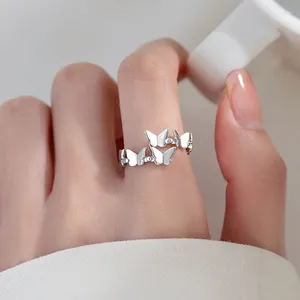 Cluster Ringen Vrouwen Glanzende Sliver Vlinder Open Trendy Legering Kristal Verstelbare Vinger Ring Meisjes Koreaanse Minimalistische Sierlijke Sieraden Geschenken