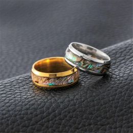 Bagues de cluster Bijoux pour femmes Bague de fête pour hommes Bande de mariage Abalone Shell Inlay en acier inoxydable