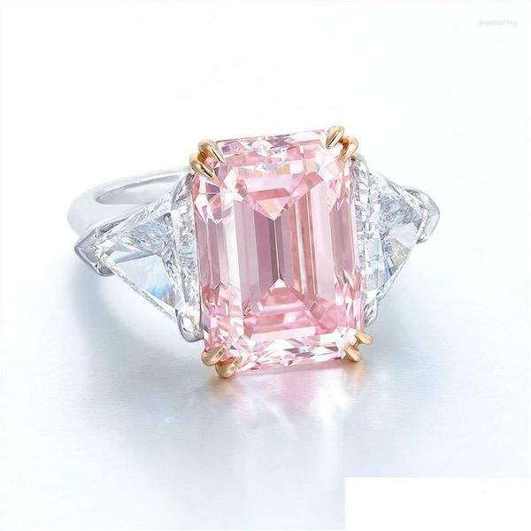 Cluster Anneaux Femmes S925 Sier Pink Diamond Two-Tone Square Princess Ring Engagement Mariage Gift Bijoux en gros Drop Livraison DHLB1