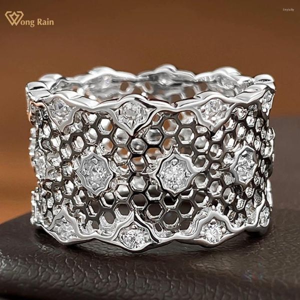 Cluster Anneaux Wong Rain 18K Gold plaqué 925 Sterling Silver Lab Sapphire Gemstone Fine Lace Ring For Women Wedding Party Bijoux en gros