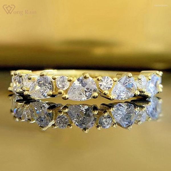 Anillos de racimo Wong Rain 18k chapado en oro 925 plata esterlina 3/4 mm pera diamante de alto carbono piedra preciosa alianza de boda anillo de joyería fina al por mayor