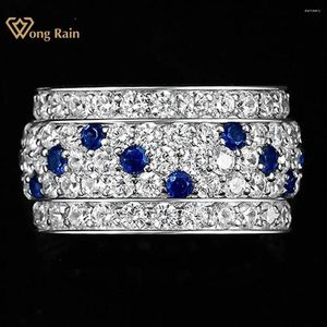 Clusterringen Wong Rain 18K vergulde luxe 925 sterling zilver Lab saffier hoge koolstof diamanten edelsteen ring trouwring fijne sieraden