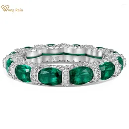 Cluster Ringen Wong Rain 925 Sterling Zilver 4 6 MM Oval Cut Emerald High Carbon Diamond Edelsteen Ring voor Vrouwen Sieraden Band Groothandel