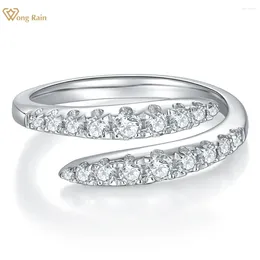 Cluster Anneaux Wong Rain 925 STERLING Silver Real Moissanite VVS 3Ex Diamonds Gemstone Gra Engagement Open Ring pour les femmes Fine Jewelry Band