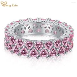 Cluster Ringen Wong Rain 925 Sterling Zilveren Hart Gemaakt Moissanite Roze Saffier Edelsteen Ring Voor Vrouwen Fijne Sieraden Band Groothandel