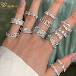 Anillos de racimo Wong Rain 925 Sterling Silver Sparkling Lab Sapphire Gemstone Wedding Band Regalos Anillo de joyería fina para mujeres