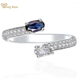 Bagues de cluster Wong Rain 925 Sterling Silver Oval Cut 3 5 mm Lab Sapphire Gemstone Fine Bague ouverte pour femmes Bijoux Cadeaux de fête en gros