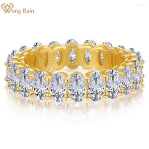 Bagues de cluster Wong Rain 925 Sterling Silver Ovale High Carbon Diamonds Gemstone 18K Bague en or jaune pour femmes Fine Jewelry Band en gros