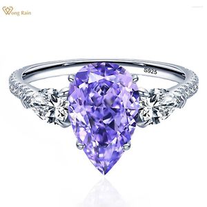 Clusterringen Wong Rain 925 Sterling Zilver Pear Cut Lab 4.7CT Amethist Citrien Witte Saffier Edelsteen Ring Voor Vrouwen Verlovingssieraden