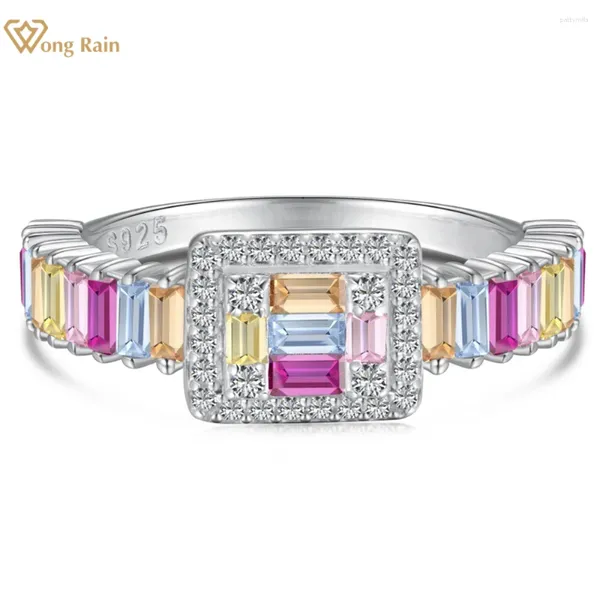 Anillos de racimo Wong Rain 925 Plata esterlina Colorido Laboratorio Zafiro Piedra preciosa Anillo de fila para mujeres Fiesta de boda Joyería fina