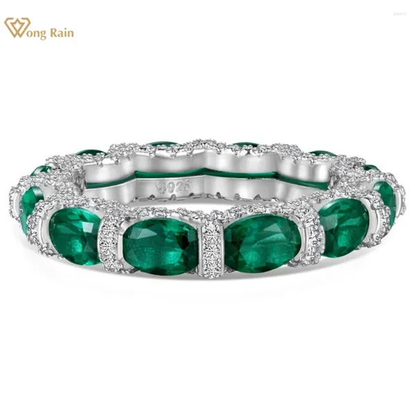 Anillos de racimo Wong Rain 925 Plata esterlina 4 6 mm Corte ovalado Esmeralda Anillo de piedras preciosas de diamante de alto carbono para mujeres Joyería Banda al por mayor