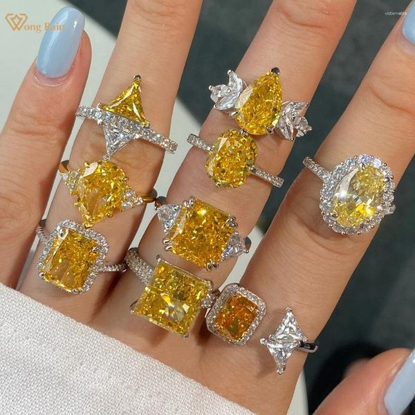 Bagues de cluster Wong Rain 925 Sterling Silver Crushed Cut Lab Citrine Gemstone Fine Bague pour femmes Mariage Engagement Bijoux en gros