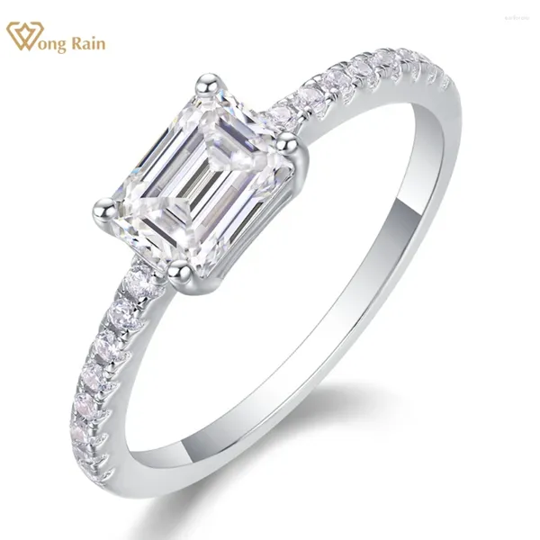 Cluster Anneaux Wong Rain 925 Serling Silver 3Ex VVS1 Emerald Cut 1CT Real Moissanite Pass Test Diamond Engagement Anneau de fiançailles pour femmes