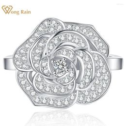 Anillos de racimo Wong Rain in 925 Sterling Silver Flower Diamante High Carbon Wedding Fine Jewely for Women Party Anniversary Gift
