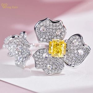 Cluster anneaux wong pluvie luxe 925 argent sterling crêpé coupé citrine haute carbone diamant sonnerie de fleurs ouvertes pour femmes bijoux