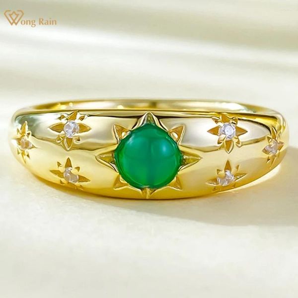 Anillos de racimo Wong Rain Vintage 18K Gold Chapado 925 STERTERLE SIERTA 4 mm REDOND GREEN JADE GEMSTONE CONDIVO DE TIERRA FIEDA Joyería Fina para Mujeres