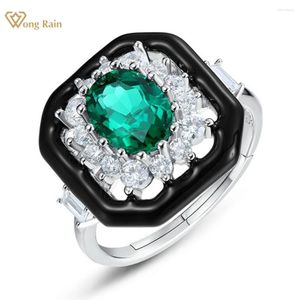 Cluster Anneaux Wong Rain Vintage 925 STERLING Silver Oval Cut Emerald High Carbon Diamond Gemstone Ring pour femmes bijoux