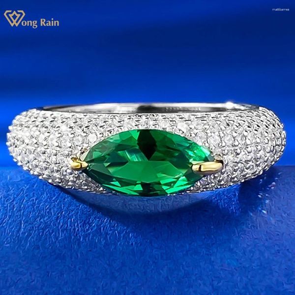 Cluster Anneaux Wong Rain Vintage 925 Sterling Silver 5 10 mm Marquise Cut Emerald Sapphire Ruby High Carbon Diamond Gems Bague de mariage