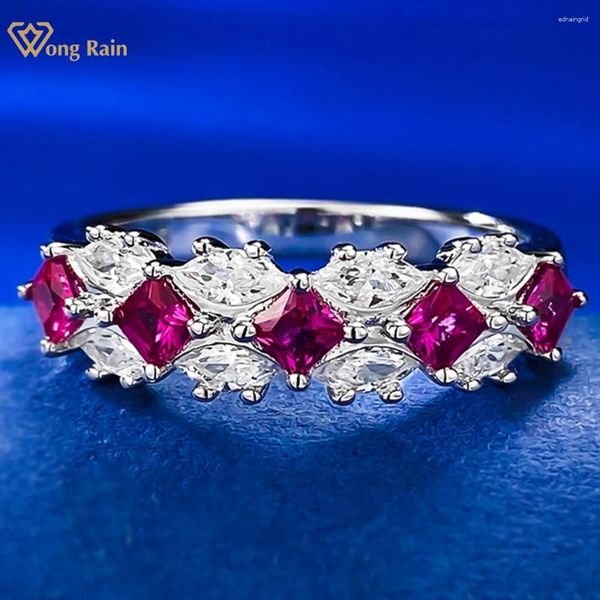 Cluster Anneaux Wong Rain Vintage 925 STERLING Silver Ruby High Carbone Diamond Gemstone Wedding Party Bijoux Bijoux For Women Band Wholesale